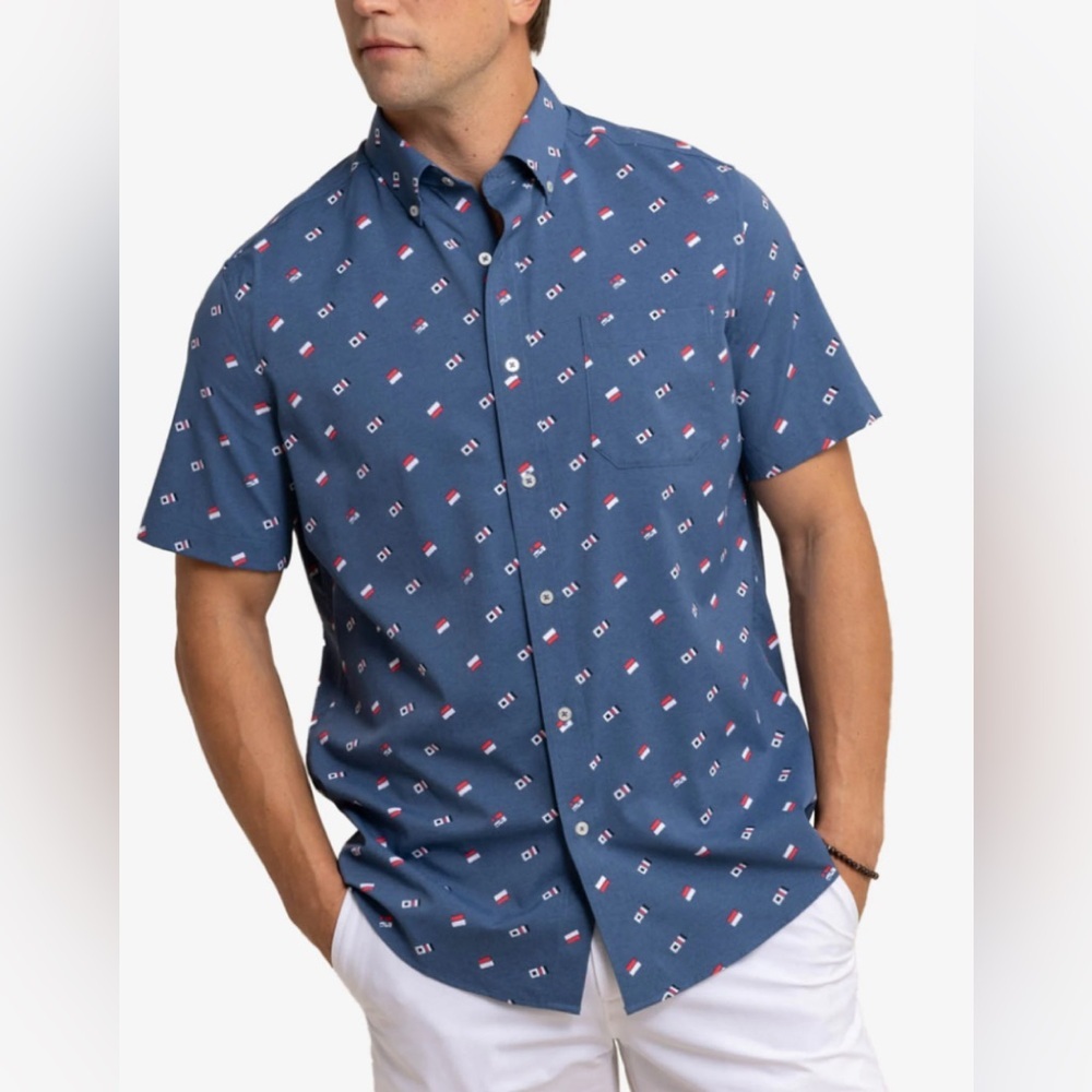 Southern Tide Men’s Intercoastal Shirt Heater Aged Denim Keep Nautical Sports M